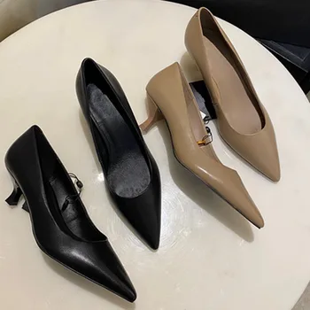 Solmuş Ayakkabı Kadın İngiltere Kadın Ayakkabı Tarzı Ofis Bayan Moda Zarif Koyun Slip-On yüksek topuklu ayakkabı Ayakkabı Kadın Sivri Burun