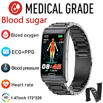 2023 Yeni kan şekeri ölçücü Sağlık akıllı saat Erkekler EKG + PPG Kan Basıncı Ölçümü IP68 Su Geçirmez Spor Bayanlar akıllı saat