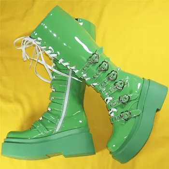 Platform Ayakkabı Pompaları Kadın Rugan Takozlar Yüksek Topuk Uyluk Yüksek Kar Botları Kadın Yuvarlak Ayak Moda Ayakkabı rahat ayakkabılar