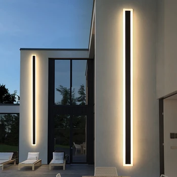 Modern su geçirmez açık uzun şerit led duvar lambası IP65 alüminyum duvar lambası bahçe sundurma aplik ışık 110V 220V 24V sıcak beyaz