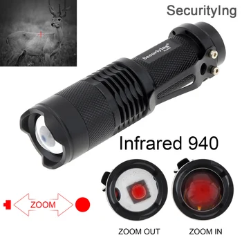Securityıng 7W 940nm LED Kızılötesi El Feneri Zumlanabilir Odak Kızılötesi Radyasyon IR Gece Görüş ışıklı fener Avcılık için Predator