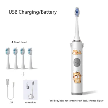 Zamanlayıcı Sonic Elektrikli Diş Fırçası Karikatür Desen Çocuklar için 4 ADET Değiştirin Diş Fırçası Başı ultra sonic diş Fırçası USB / Pil