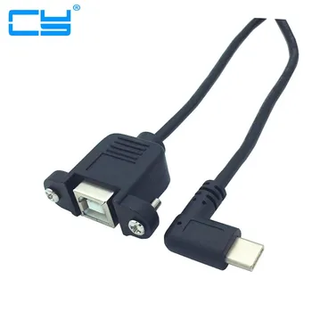50cm USB 2.0 B Dişi Soket Yazıcı Paneli Dağı Vida Deliği İle USB Tip-C 3.1 Erkek Sol sağ Kablo Adaptörü Konektörü